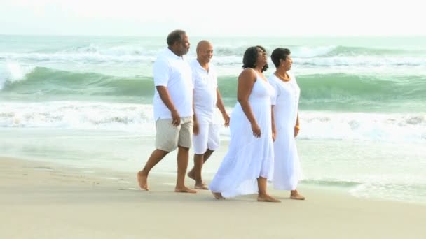 古い民族のカップル一緒にビーチに歩いて - 映像、動画