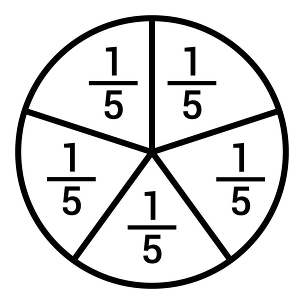 one fifths fraction circle with fraction number - Vector, Image