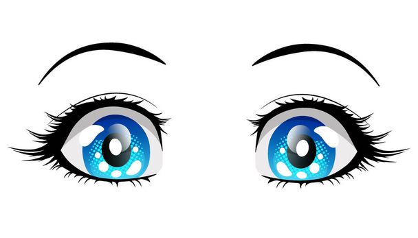 青い目のアニメの女の子驚いた。白を基調としたマンガ風のベクトルイラスト。背景から分離されたピアス視線のベクトル画像. - ベクター画像