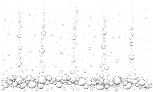 Wasserluftblasen im Hintergrund. Fizzy kohlensäurehaltige Getränketextur, Bier, Limonade, Cola, Sekt. Meeres- oder Aquarium-Unterwasserstrom. Vektor realistische Darstellung - Vektor, Bild