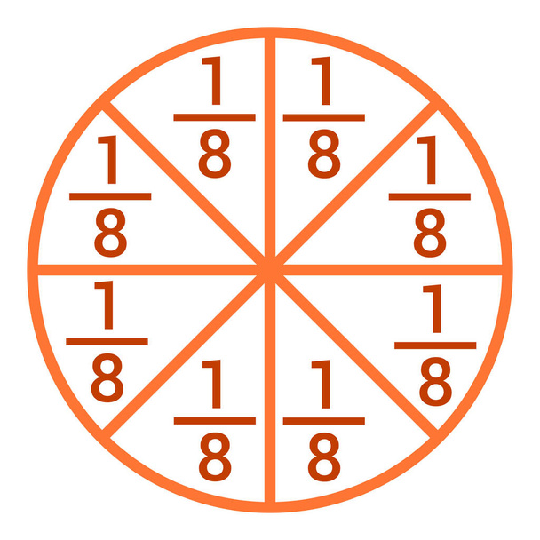 un octavo círculo de fracción con número de fracción - Vector, imagen
