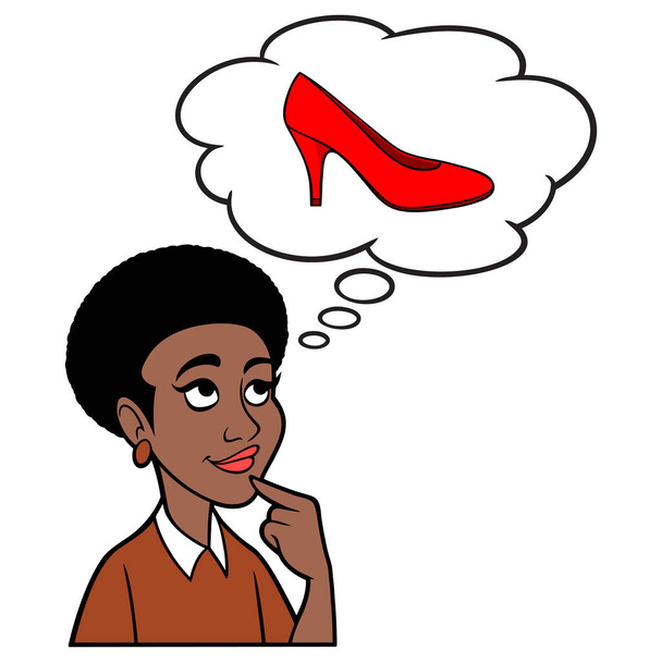 Woman thinking about High Heel Shoes - A cartoon illustration of a Woman thinking about High Heel Shoes. - Vector, Image