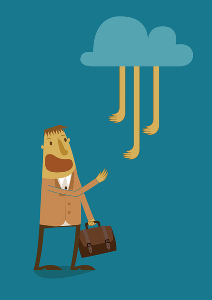 Many hand from cloud would join with businessman - Vector, Image
