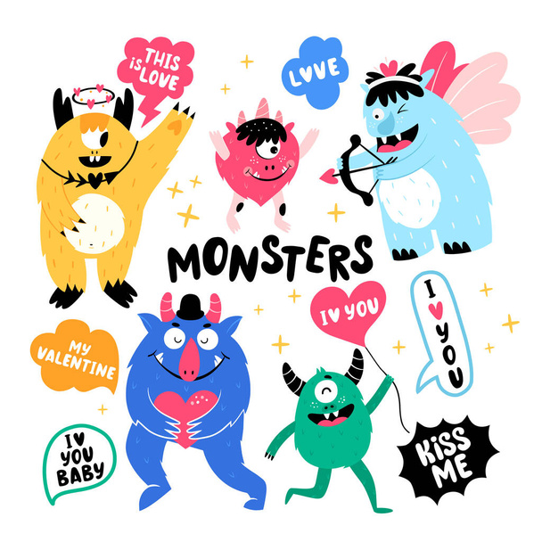 Vector clipart with cute monsters on a white background.  - Vector, Image