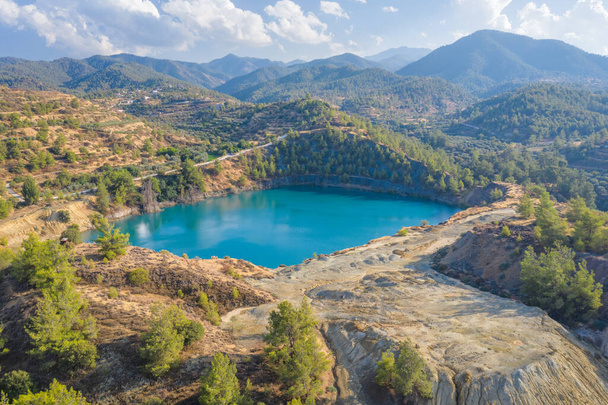 Memi mine lake, abandoned copper mine in Cyprus with the environment partially recovered and reforested - Photo, Image