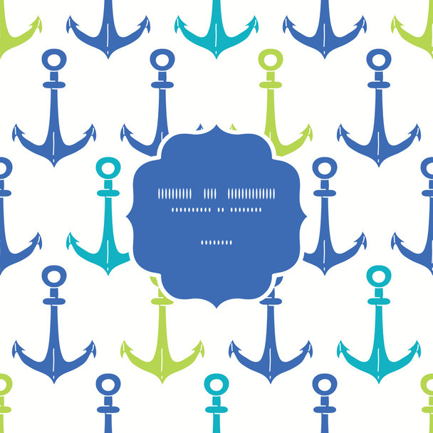 Anchors blue and green frame seamless pattern background - Vetor, Imagem