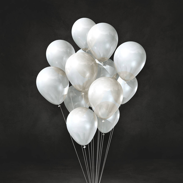 White balloons bunch on a black wall background. 3D illustration render - Foto, afbeelding