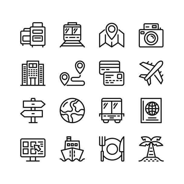 Travel line icons. Set of outline symbols, simple graphic elements, modern linear style black pictograms collection. Vector line icons set - Vetor, Imagem