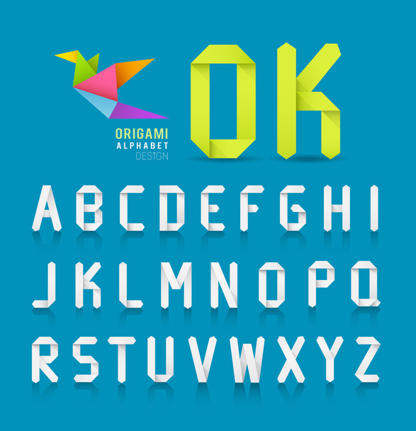 Papel origami alfabeto letra diseño sobre fondo azul
 - Vector, imagen