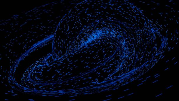 Particules colorées abstraites créant une galaxie transformatrice dans l'espace. Design. Petits points volant dans une spirale isolée sur un fond noir. - Photo, image