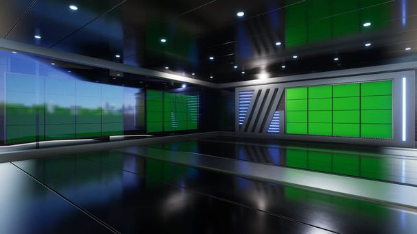 3D Virtual TV Studio Noticias, TV en la pared.3D Virtual News Studio Background _ 3D Rendering - Foto, Imagen