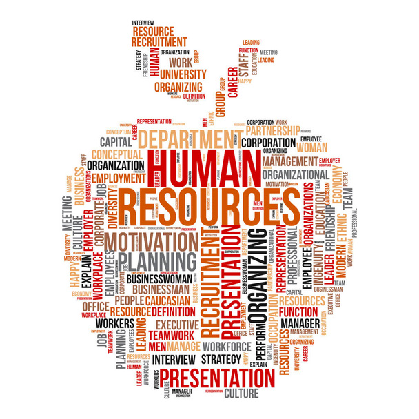 Human resources woord cloud concept met appel symbool. - Vector, afbeelding