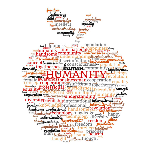 Humanity word cloud concept with apple symbol. - Vector, Image