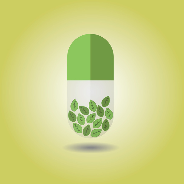 Close up of green vertical capsule on green background - Vector, Image