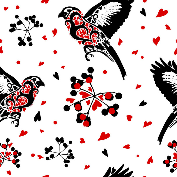Bullfinch seamless pattern. Bird pattern. Vector illustration - Vecteur, image