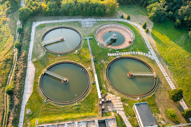 Wastewater treatment plant, polluted environment aerial photography - Fotó, kép