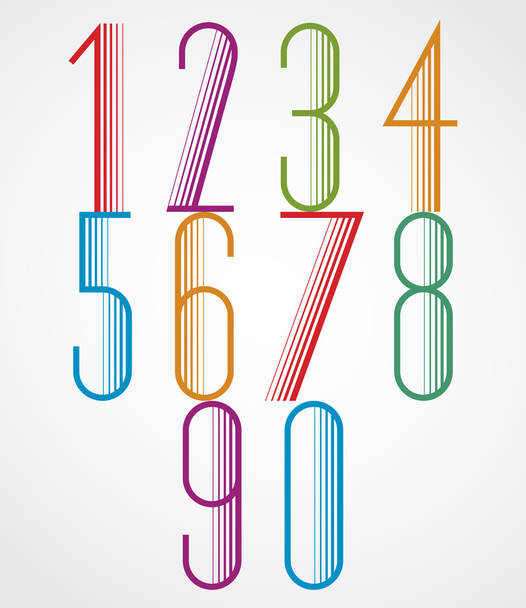 Elegant Tall Striped retro style numbers set. - Vector, afbeelding