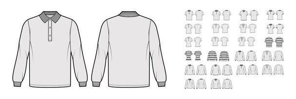 Набір технічних модних ілюстрацій Поло Сорочки з довгими короткими рукавами, довжина туніки, шия курки, негабаритні пристосовані
 - Вектор, зображення
