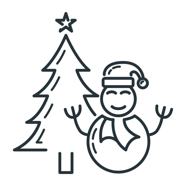 コンセプト幸せな新年と陽気なクリスマスアウトラインアイコン、クリスマスラベルホリデー冬のフラットベクトルイラスト、白の隔離されたシンボル. - ベクター画像