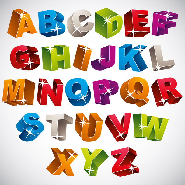 3D font, bold colorful alphabet. - Vector, Image