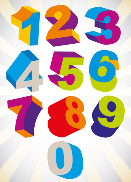 3D colorful bold numbers vector set. - Vetor, Imagem