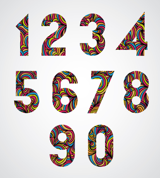 μοντέρνα αριθμούς σχεδιασμό, διακοσμημένα με όμορφα πολύχρωμα χέρι dra - Διάνυσμα, εικόνα