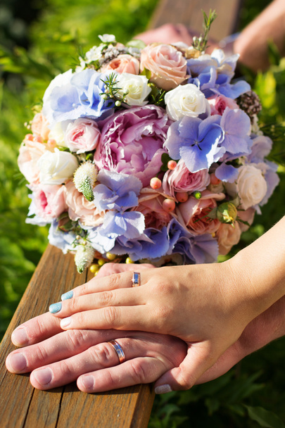 Wedding bouquet of roses and blue fresia - Photo, Image