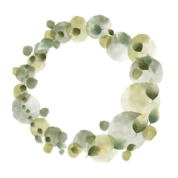 Πράσινο φύλλα στεφάνι εικονογράφηση για διακόσμηση σε φυσική και ανοιξιάτικη εποχή έννοια. - Φωτογραφία, εικόνα