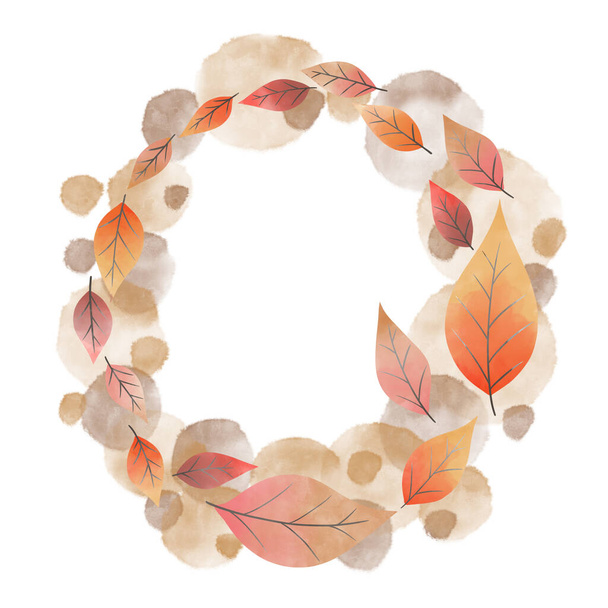 Colorful Autumn leaves wreath illustration for decoration on natural and Autumn season concept. - Photo, Image