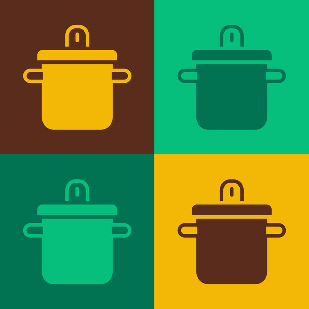 Pop art Icono de olla de cocina aislado sobre fondo de color. Hervir o guisar el símbolo de la comida. Vector - Vector, Imagen