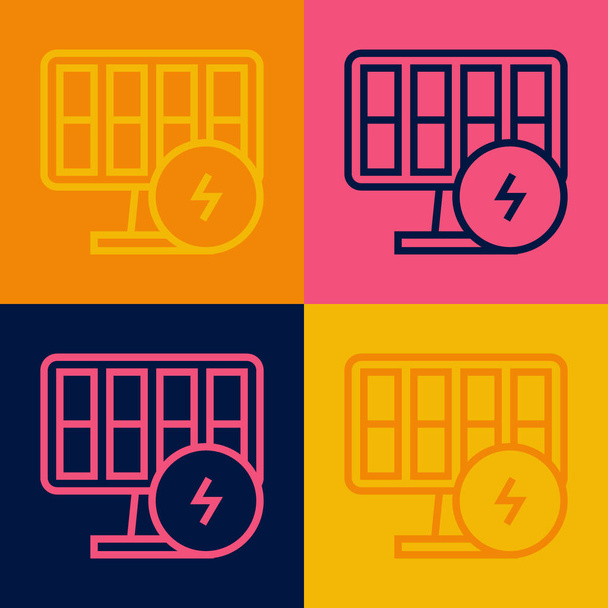 Pop art line Panel energii słonecznej ikona izolowane na tle koloru. Wektor - Wektor, obraz