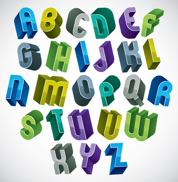 3d colorful letters futuristic alphabet made with round shapes. - Vector, Image