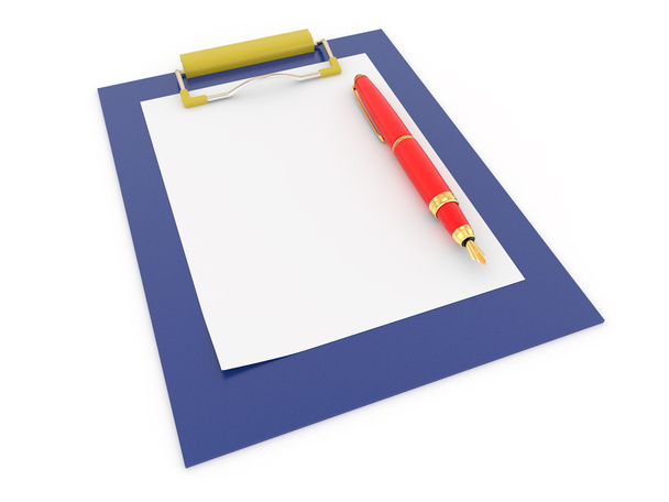 Pen on clipboard. Empty sheet of paper - Фото, изображение