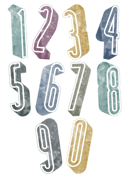 3d tall numbers with halftone dots textures. - Vector, Image
