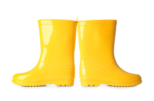 Yellow rubber boots isolated on white background - Foto, Bild
