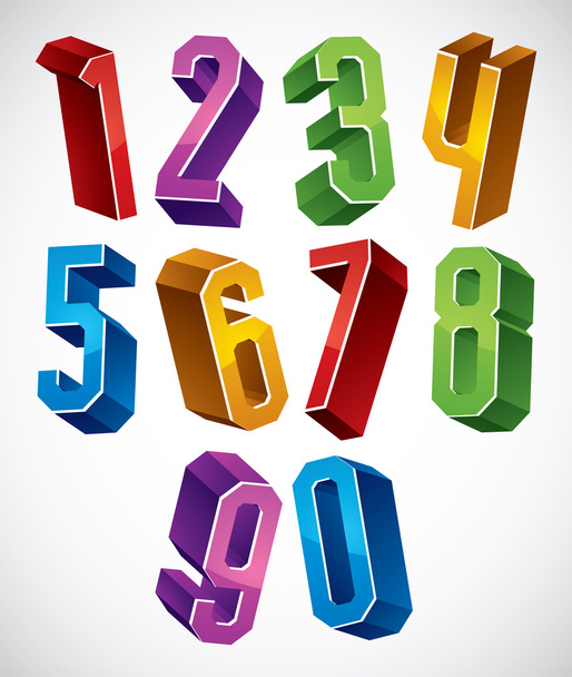 3d geometric numbers set in blue and green colors. - Vector, Imagen