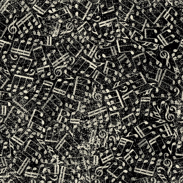 Old music notes and grunge texture seamless pattern. - Vector, Image