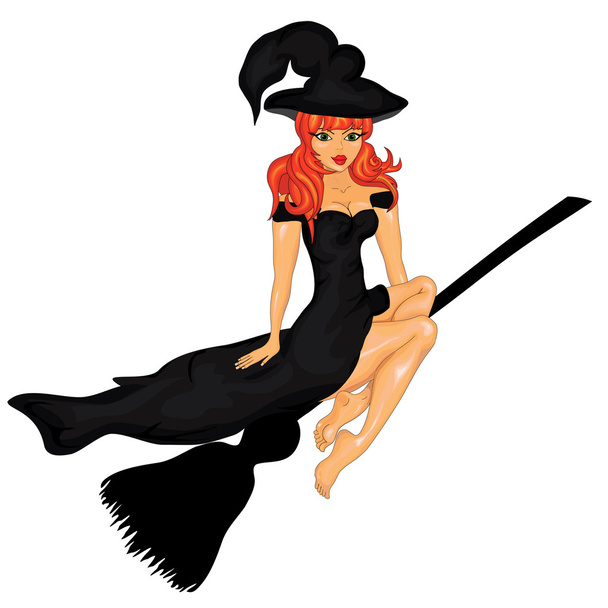 Halloween boszorkány, a sweeper poszter - Vektor, kép