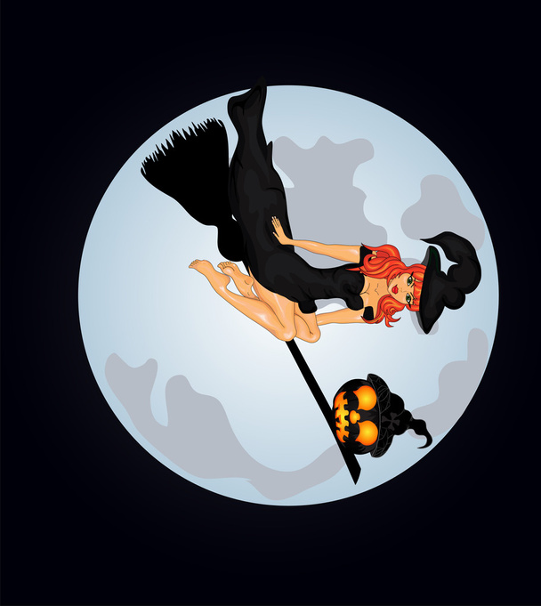 Хэллоуин фон с ведьмой и тыквами
 - Вектор,изображение