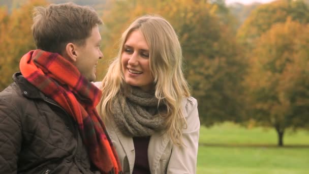 Loving Caucasian Couple Outdoors Fall - Footage, Video