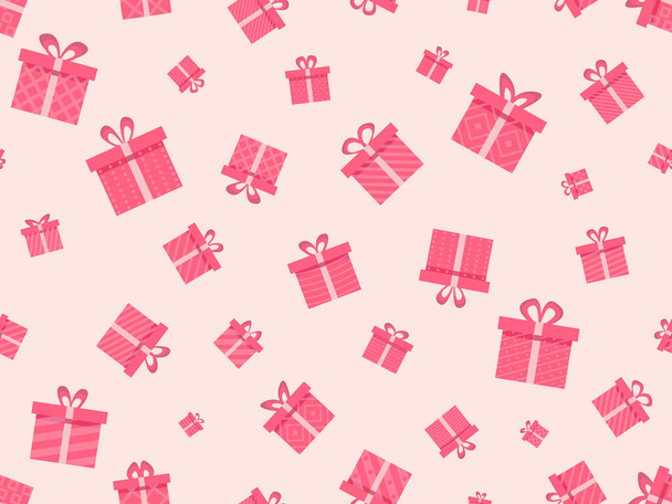 Rote Geschenkboxen auf dunklem Hintergrund. Geschenkschachteln mit geometrischem Muster. Festliches Design für Grußkarten, Geschenkpapier und Werbematerialien. Vektorillustration - Vektor, Bild