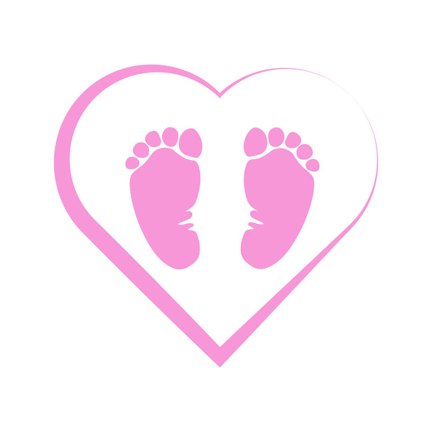 σιλουέτα παιδικών ποδιών ξυπόλυτη εικόνα της καρδιάς. Εγκατεστημένο. - Διάνυσμα, εικόνα