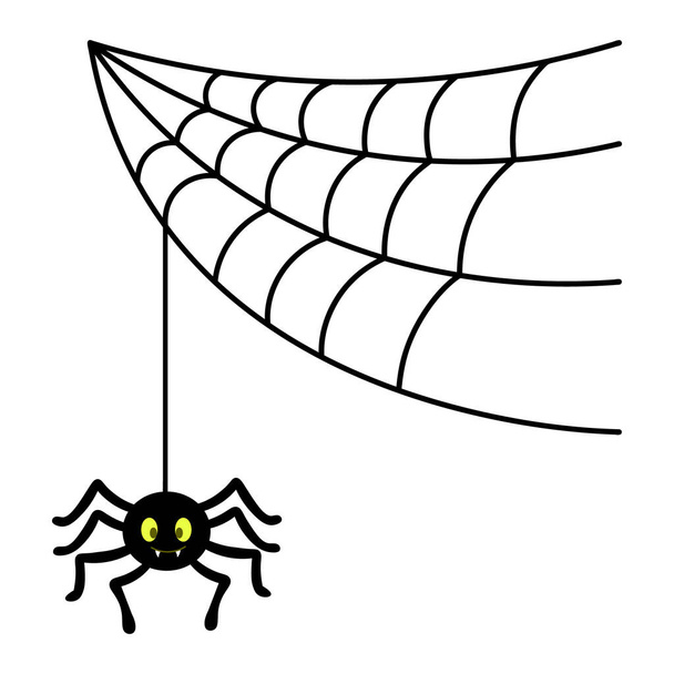 The spider weaves a web. Silhouette. The insect hangs on a thin thread. A clever hunter. Vector illustration. A sticky victim trap. Cute toothy. Hunter's ambush. Isolated white background. Halloween symbol. All Saints' Day. Idea for web design. - Вектор, зображення