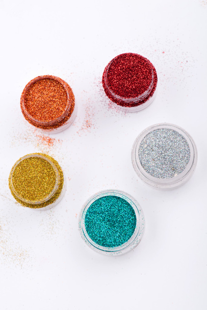 Close-up view of  powder eyeshadows  in different colours isolat - Foto, afbeelding