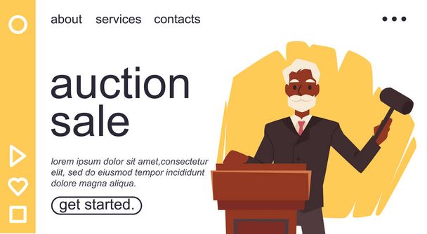 Auction sale web banner or presentation page interface, vector illustration. - Vector, Image