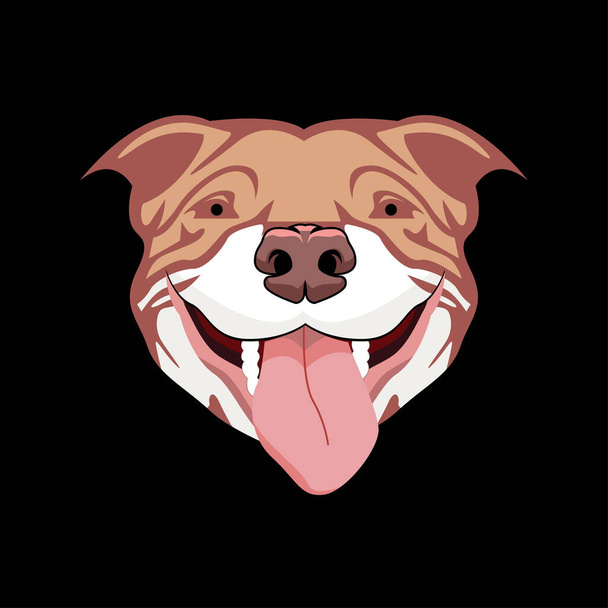 Pitbull Dog hoofd steekt tong vector uit. geïsoleerd op zwarte achtergrond. - Vector, afbeelding