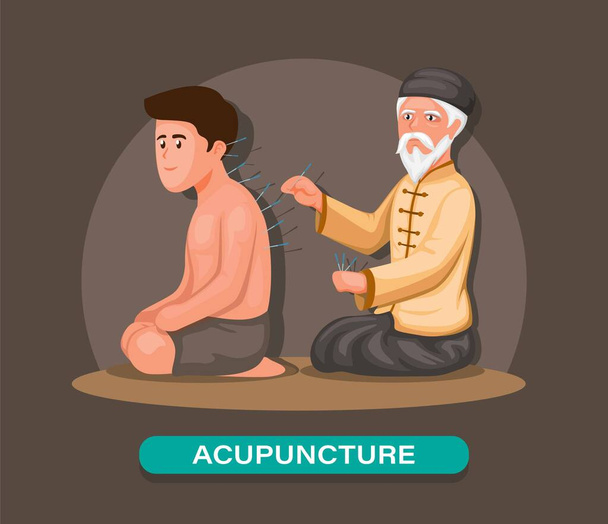Acupuntura china medicina tradicional con practicante y paciente ilustración de dibujos animados vector - Vector, imagen