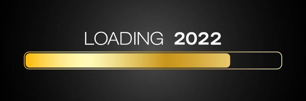 Illustration d'une barre de chargement en or avec le message de chargement 2022 sur fond sombre - concept nouvelle année - représente la nouvelle année 2022. - Photo, image