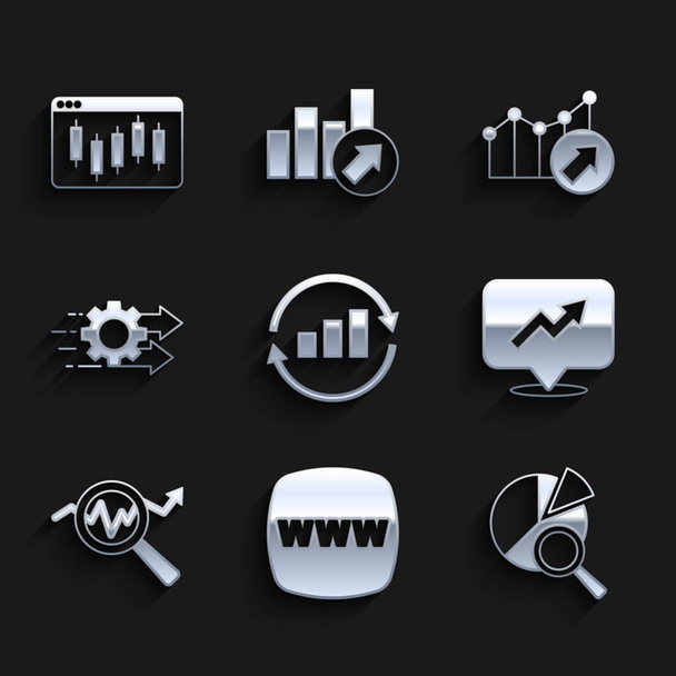 Set Graph chart infographic, Website template, Search data analysis, Financial growth, Time management, and Browser with stocks market icon. Vector - Vector, afbeelding