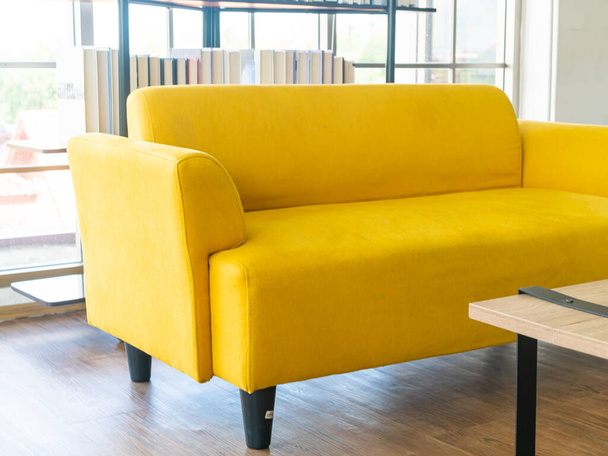 empty yellow fabric sofa decoration in a room - Photo, image